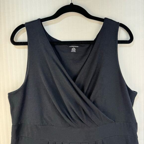 Land’s End Black Mini Dress Sleeveless Plus Size 1X Crossed V-Neck Cotton Blend - Picture 2 of 8